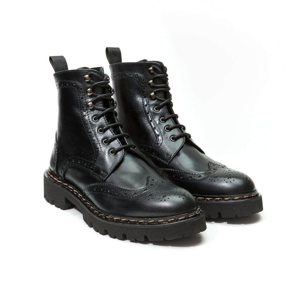 Wingtip Derby Ankle Boots - Black - Women