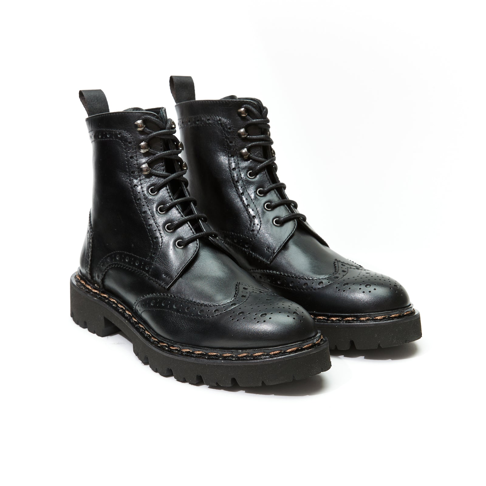 Wingtip Derby Ankle Boots - Black - Women
