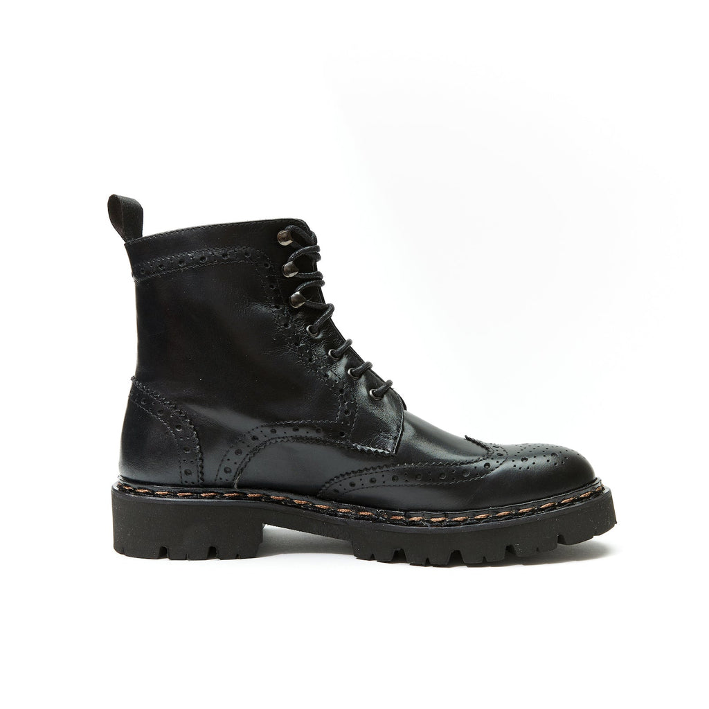 Wingtip Derby Ankle Boots - Black - Women