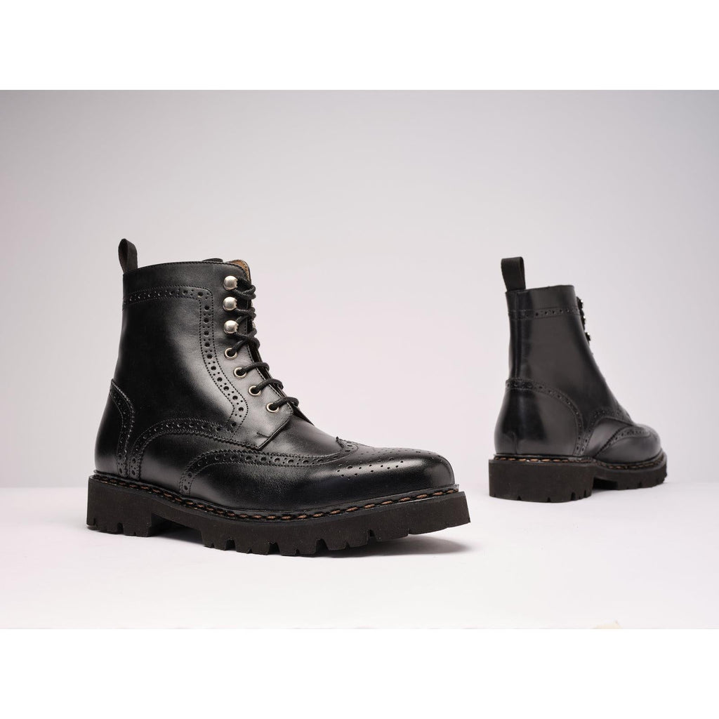 Wingtip Derby Ankle Boots - Black - Women