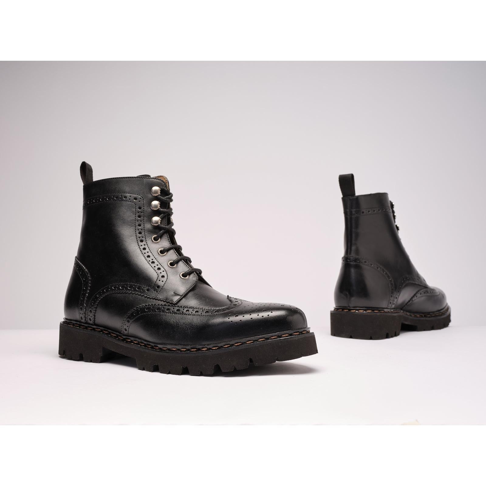 Wingtip Derby Ankle Boots - Black - Women