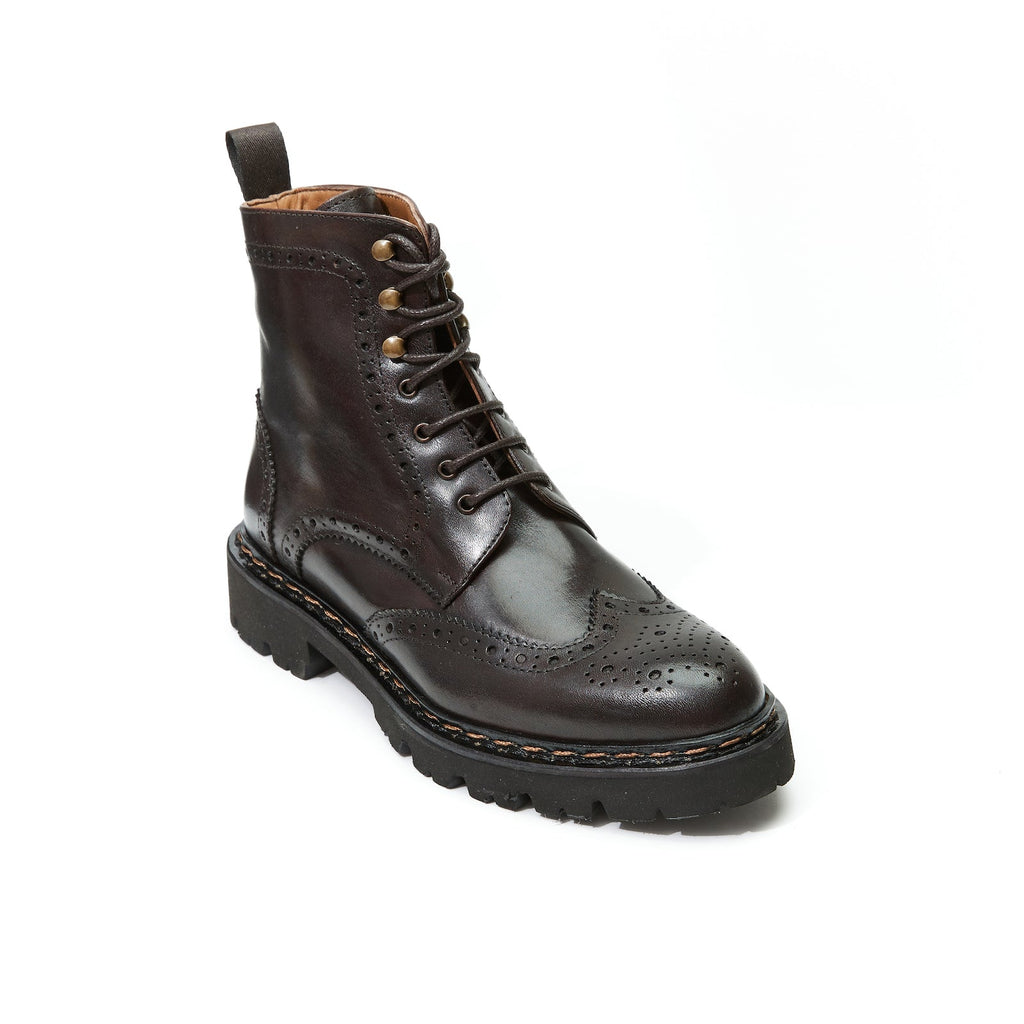Wingtip Derby Ankle Boots - Dark Brown - Women