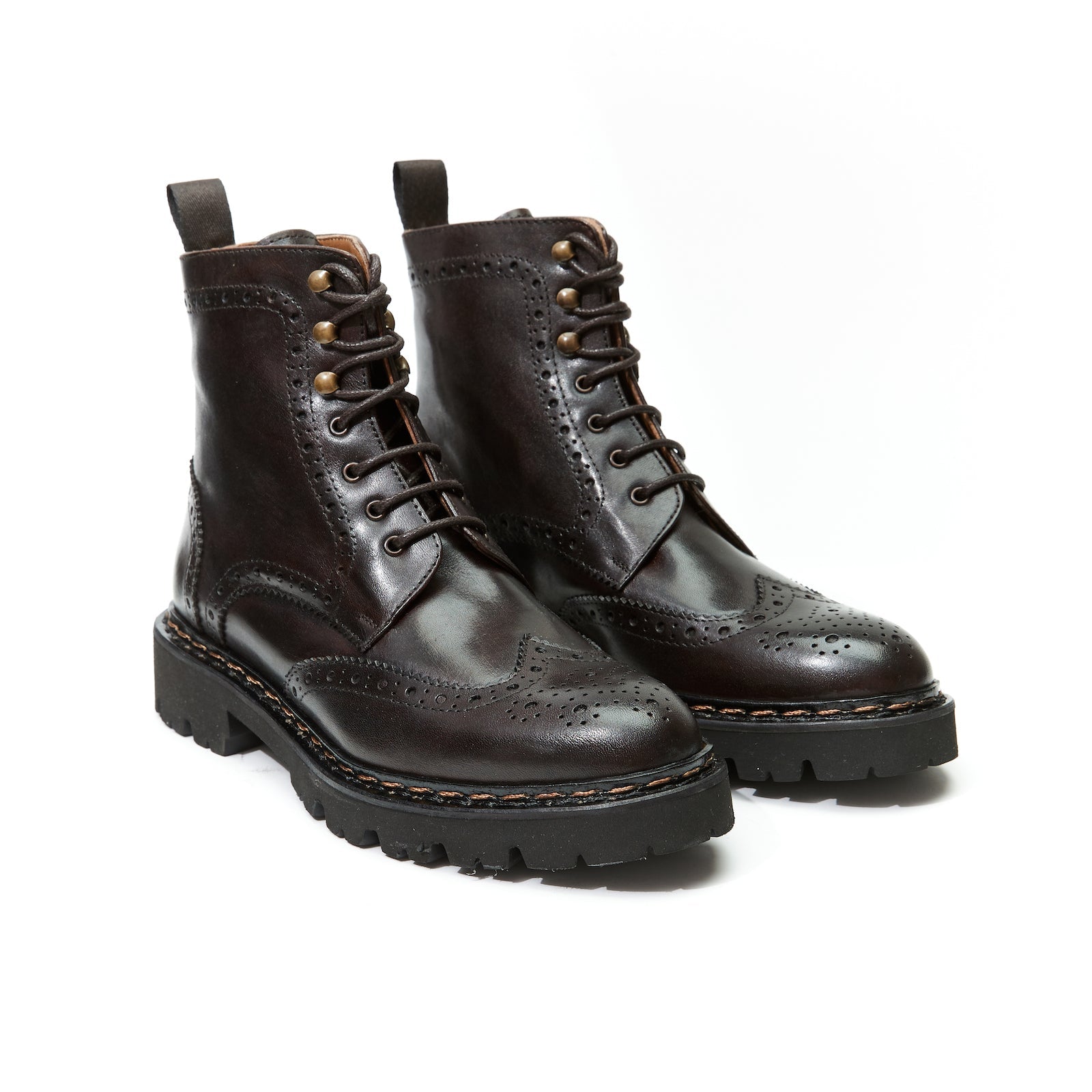 Wingtip Derby Ankle Boots - Dark Brown - Women