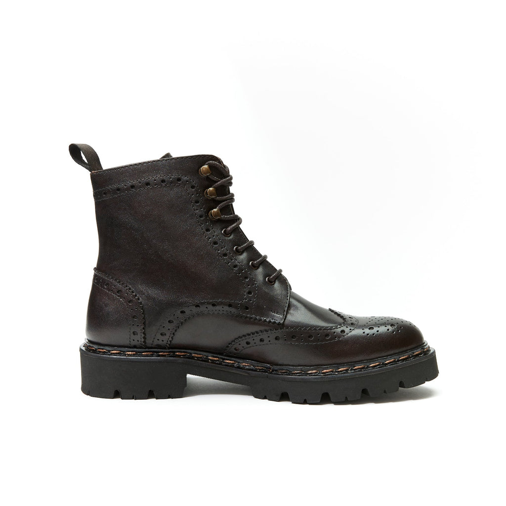 Wingtip Derby Ankle Boots - Dark Brown - Women