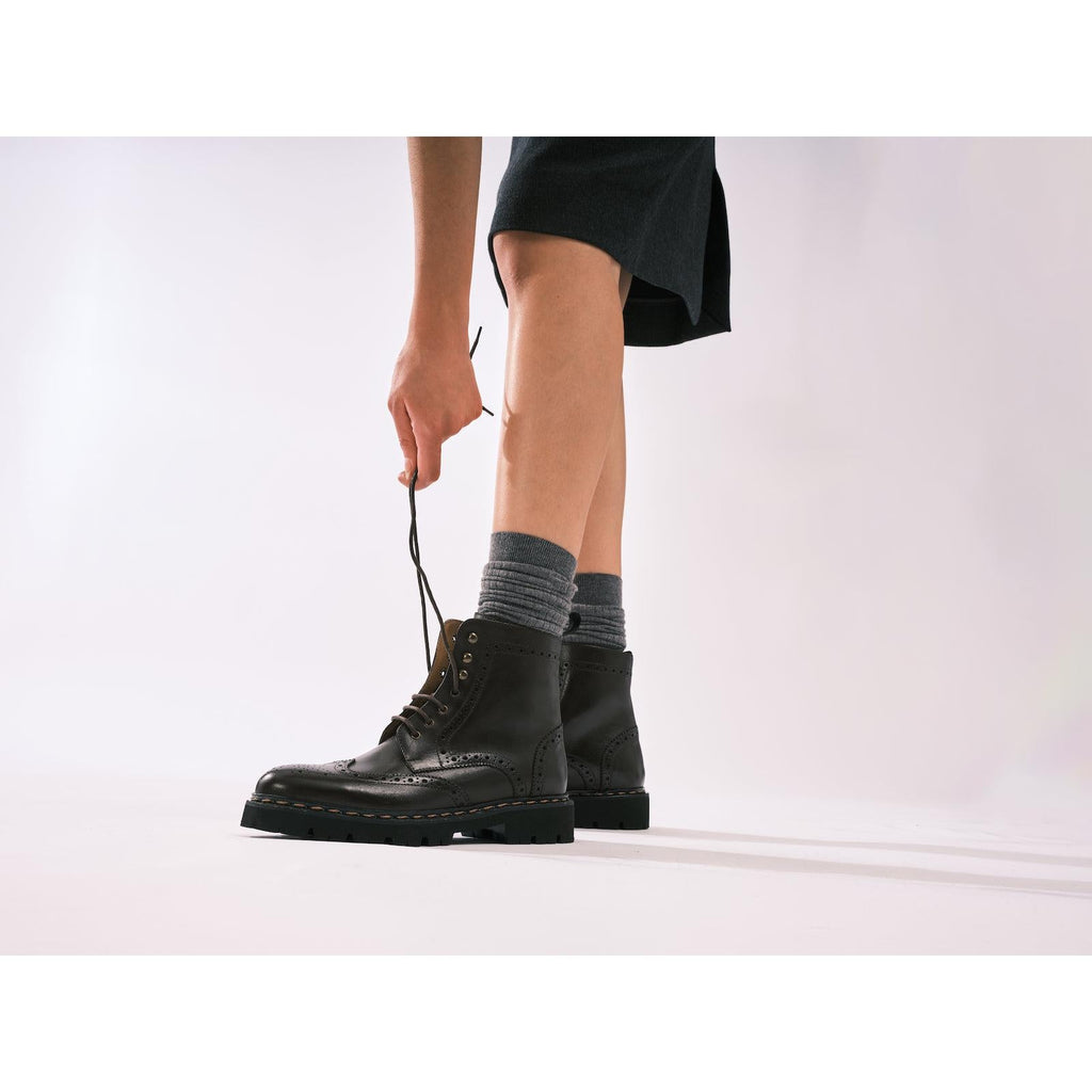 Wingtip Derby Ankle Boots - Dark Brown - Women