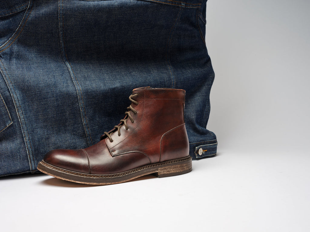 Botines Derby De Punta Recta - Marrón Caoba - Hombre