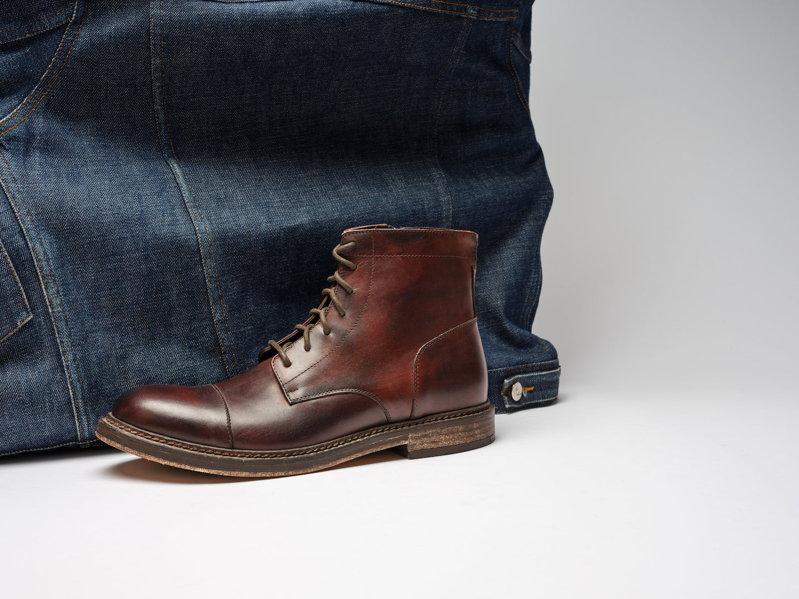 Botines Derby De Punta Recta - Marrón Caoba - Hombre