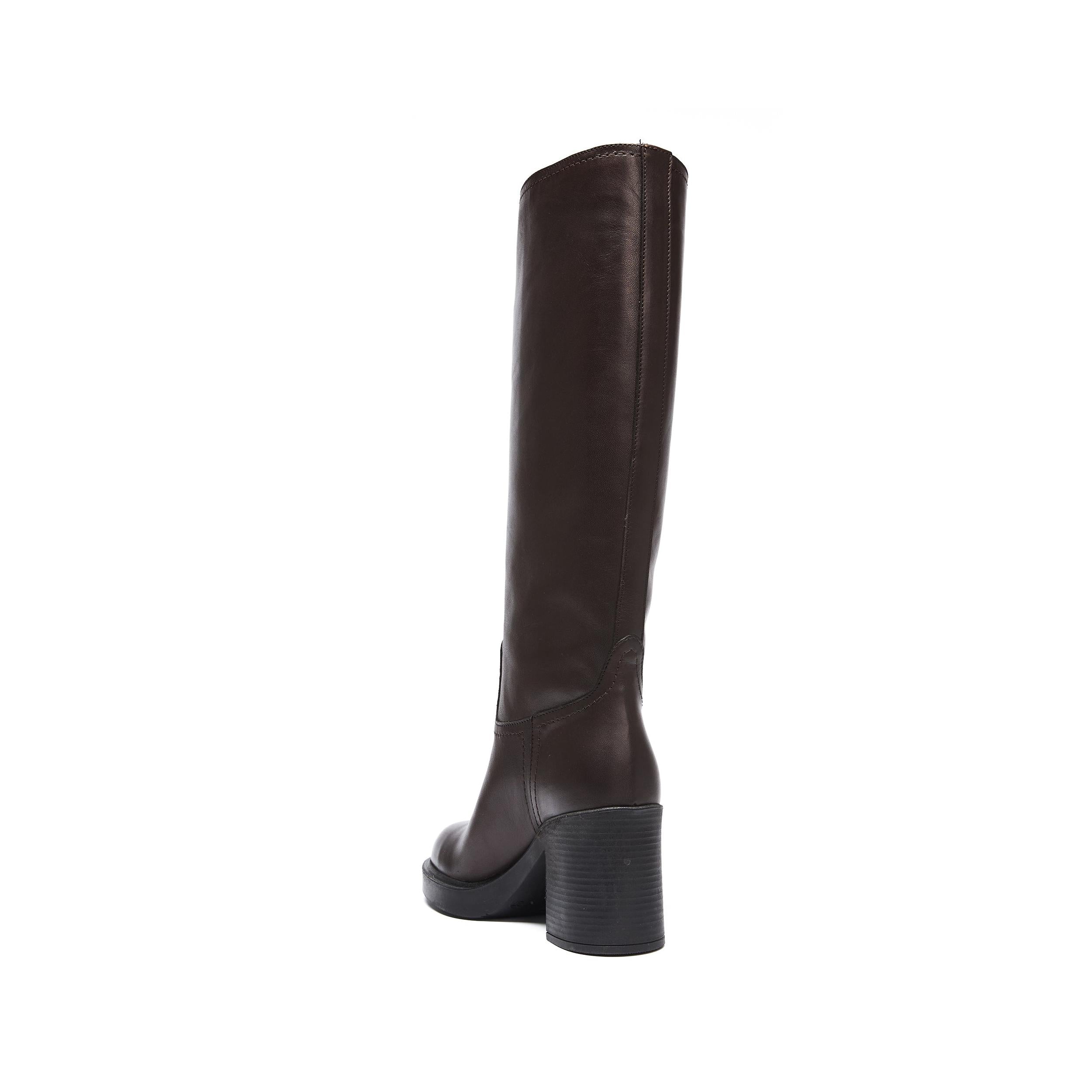 High-Heel Tubular Boots - Dark Brown - Women