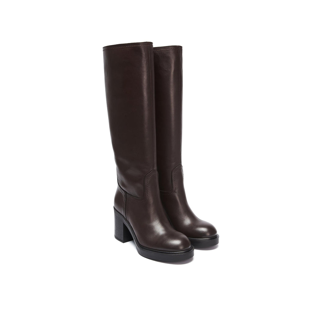 High-Heel Tubular Boots - Dark Brown - Women