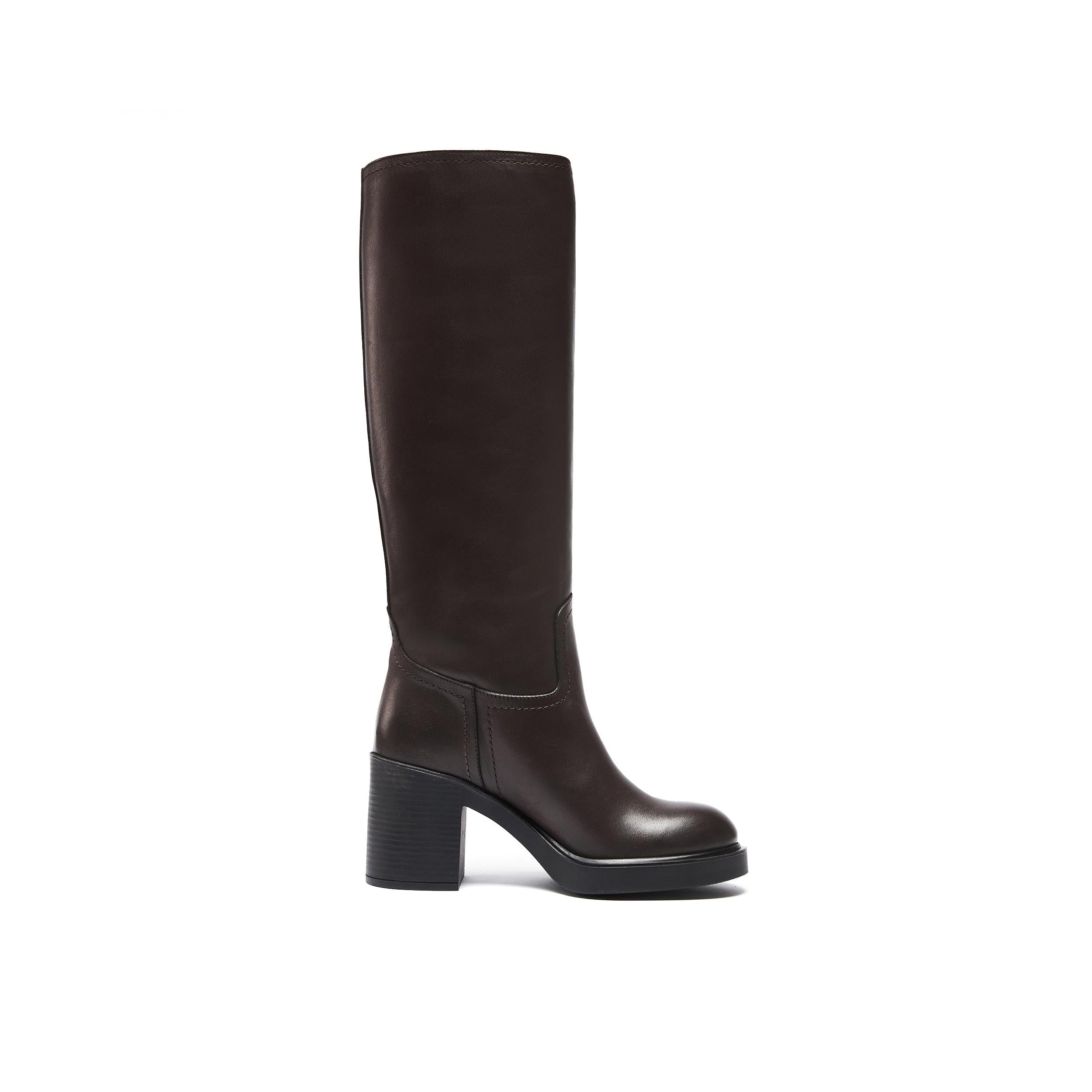 High-Heel Tubular Boots - Dark Brown - Women