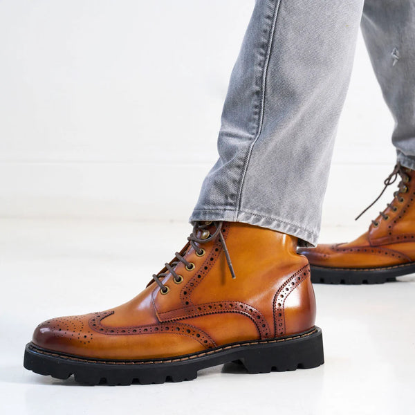 Brogue-Toe Derby Ankle Boots - Light Brown - Men