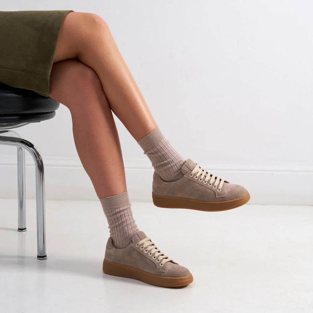 Lace-Up Trainers - Taupe - Women
