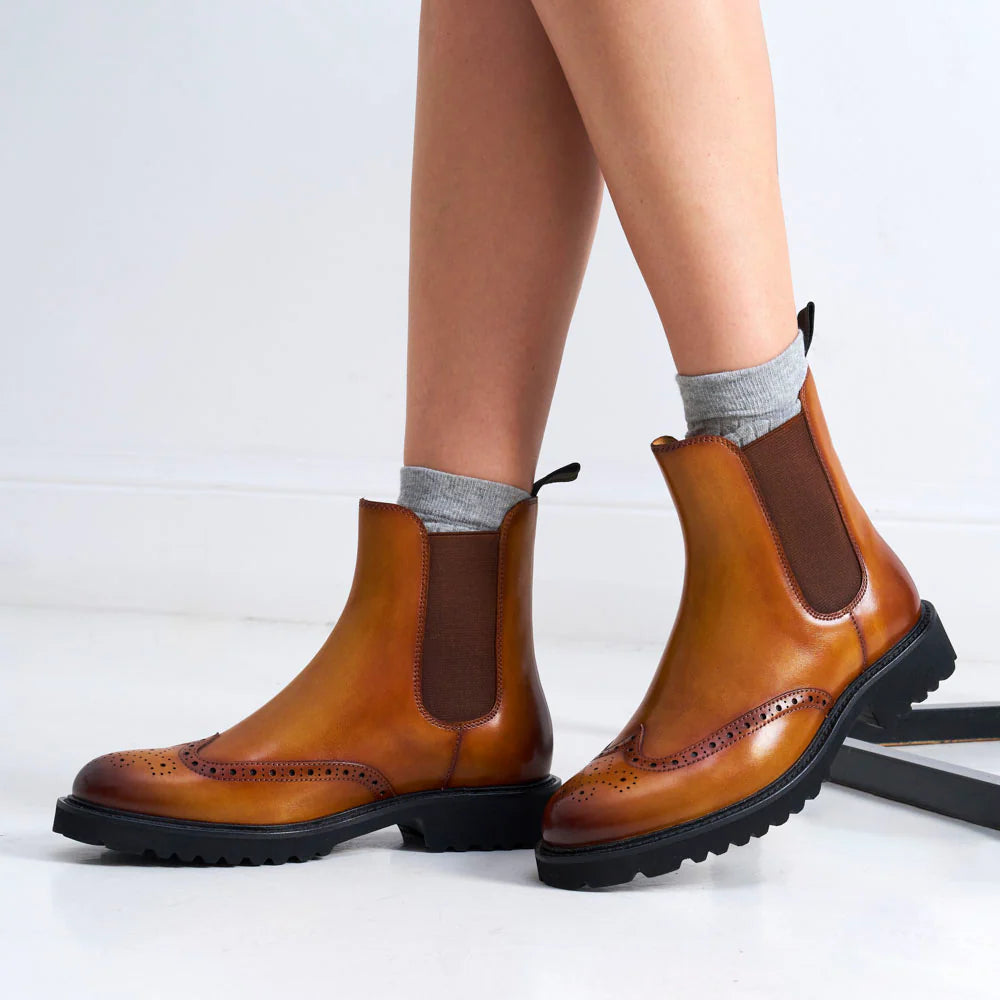 Botines Chelsea con puntera golf marrón claro - Mujer