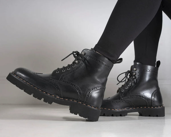 Botas Derby de Punta Golf - Negras - Mujer