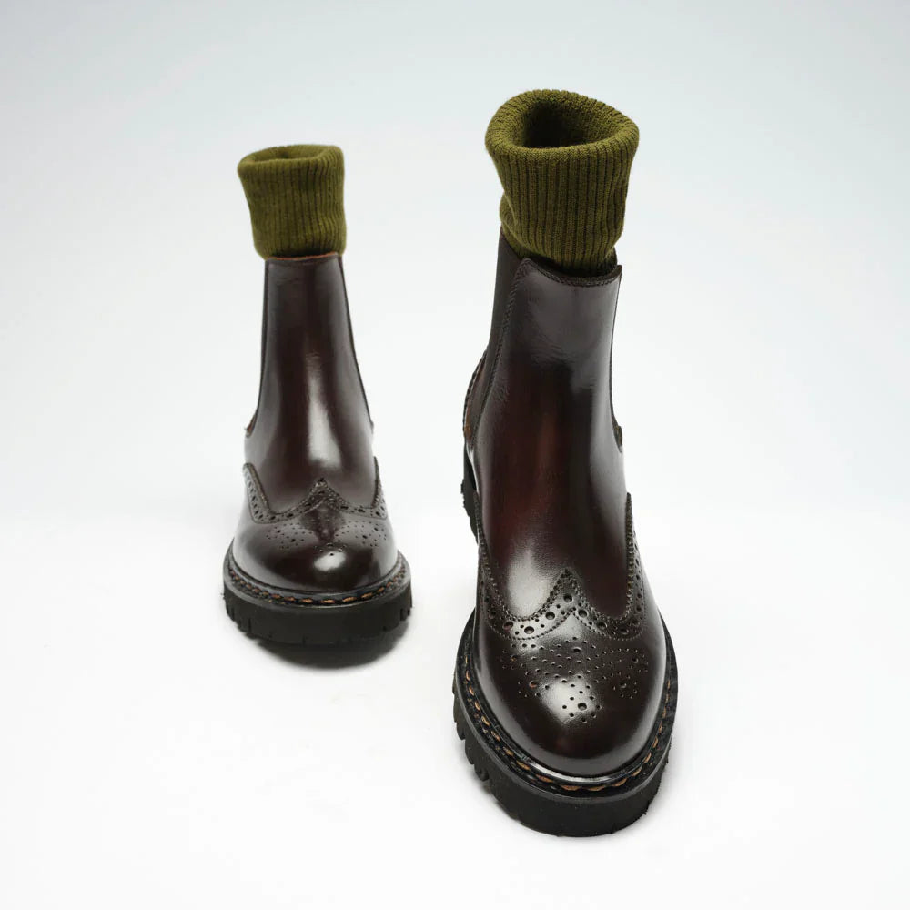 British Passport - Wingtip Chelsea Boots - Dark Brown - Women