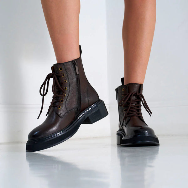 Bottines Derby À Lacets - Marron Foncé - Femme