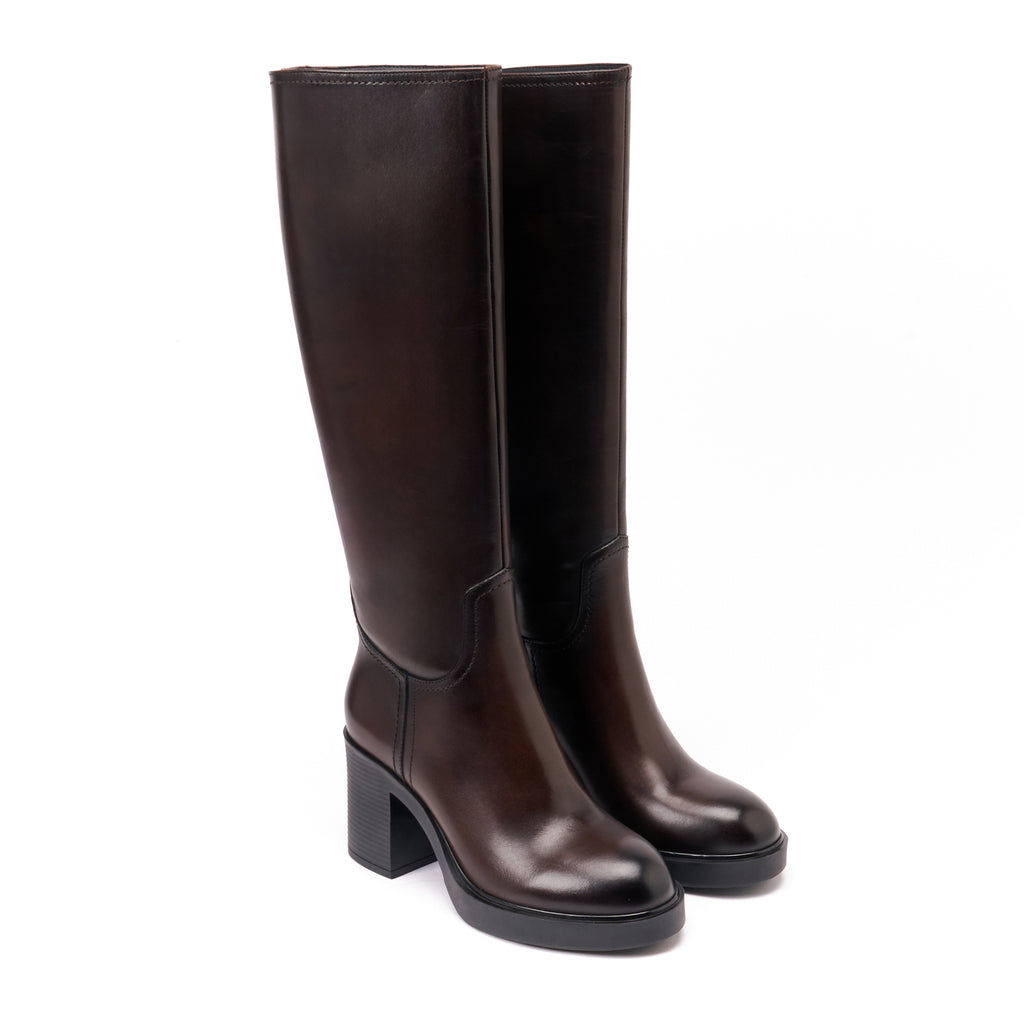High Heel Tubular Boots - Dark Brown - Women