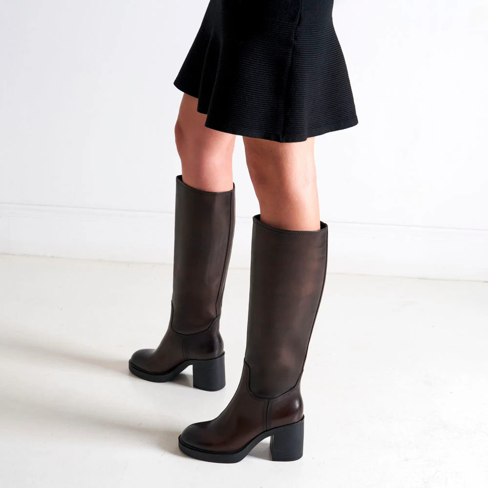 High Heel Tubular Boots - Dark Brown - Women