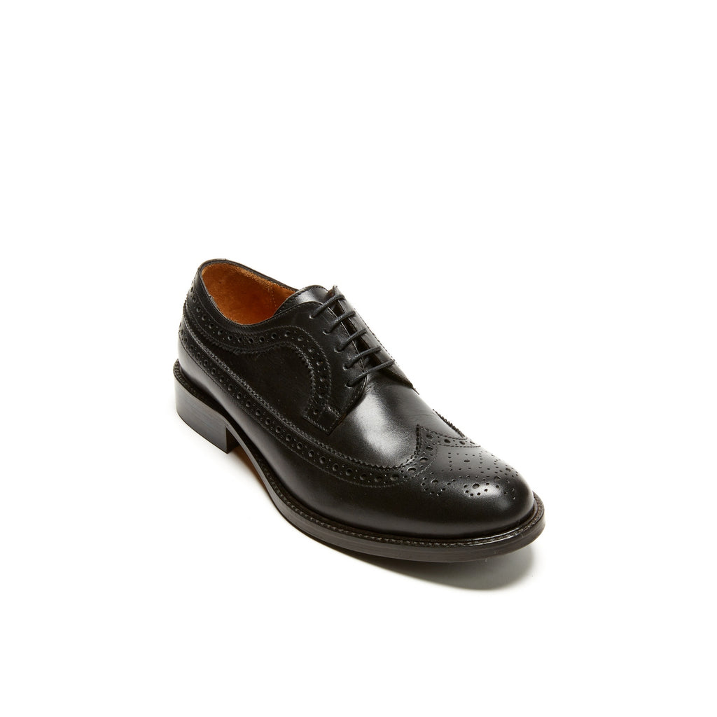 Black Long Wing Tip Derby Shoes - Women