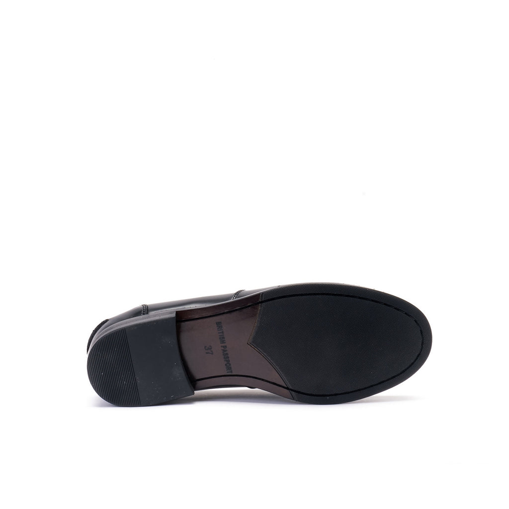 Black Long Wing Tip Derby Shoes - Women