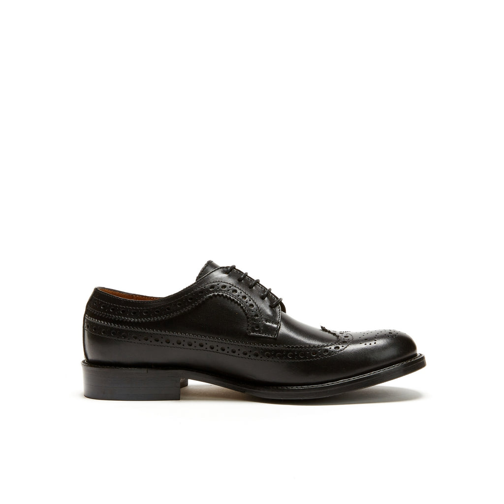 Black Long Wing Tip Derby Shoes - Women