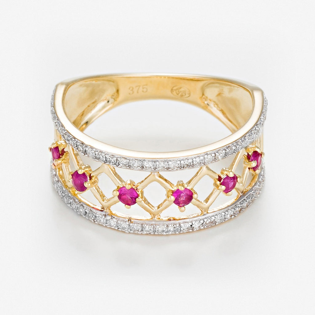 "Ruby Diamond" Ring - 375/1000 Yellow Gold