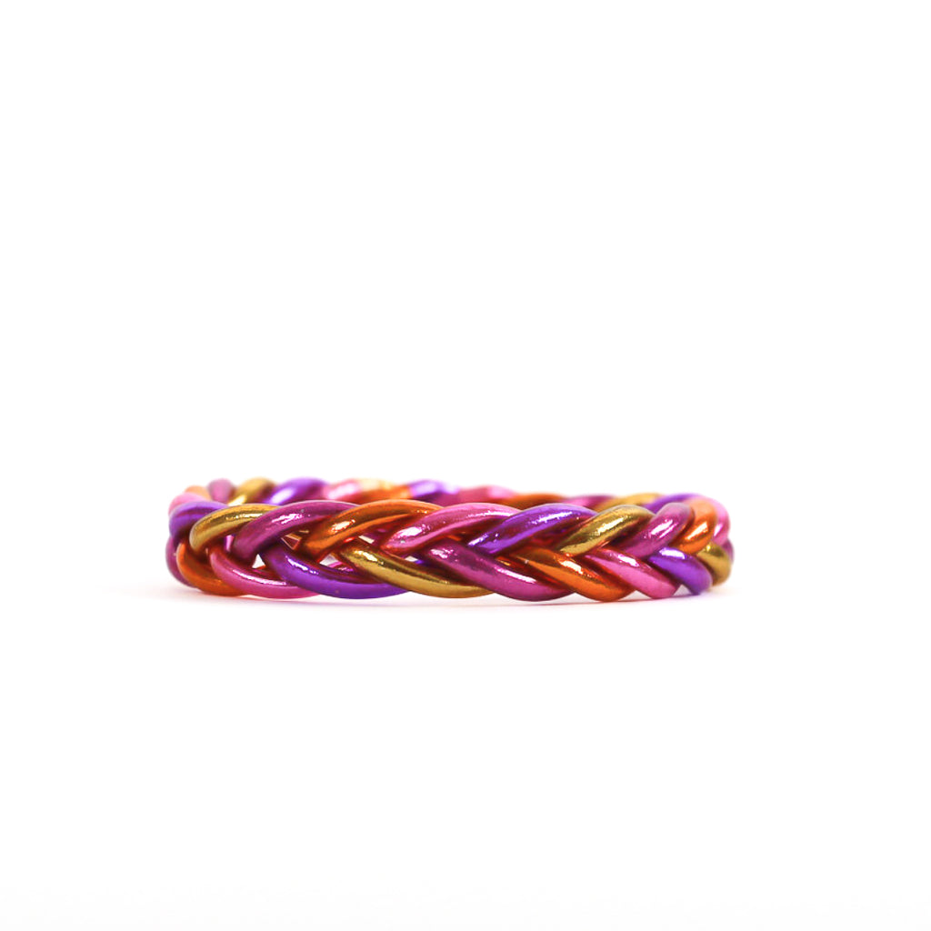 Bracelet Bouddhiste Tressé Gold, Fuchsia, Orange, Violet