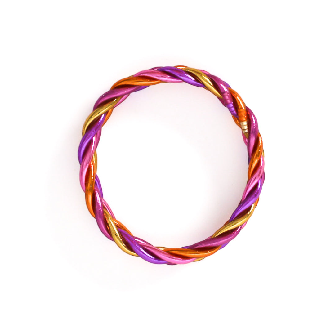 Bracelet Bouddhiste Tressé Gold, Fuchsia, Orange, Violet