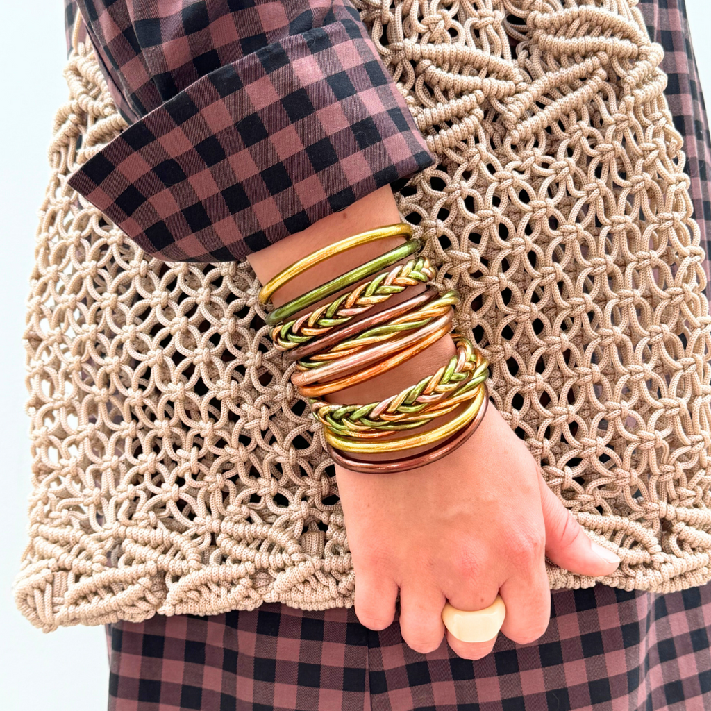 Bracelet Bouddhiste Tressé Lemon Green, Abricot, Ocre, Kaki, Light Gold