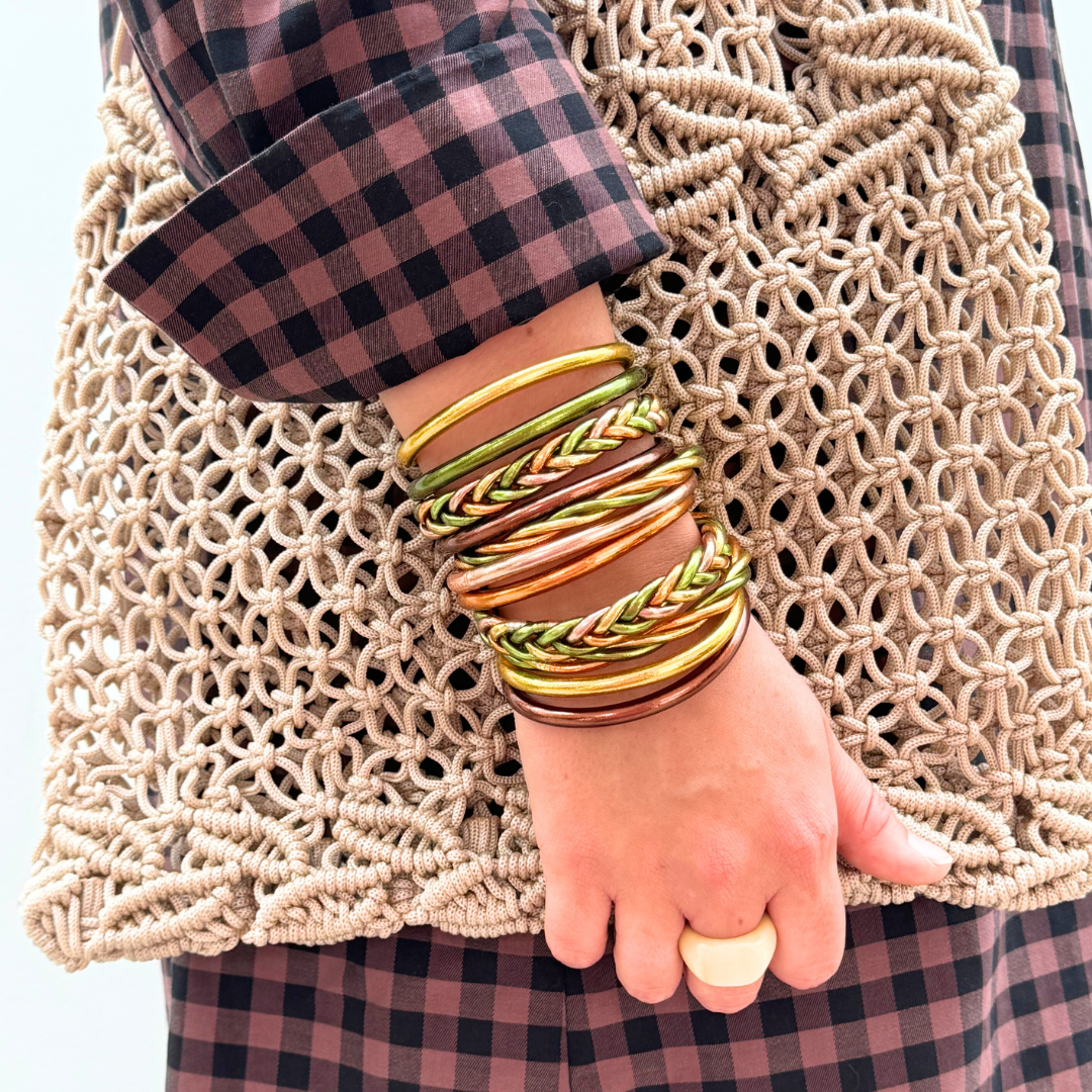 Bracelet Bouddhiste Tressé Lemon Green, Abricot, Ocre, Kaki, Light Gold