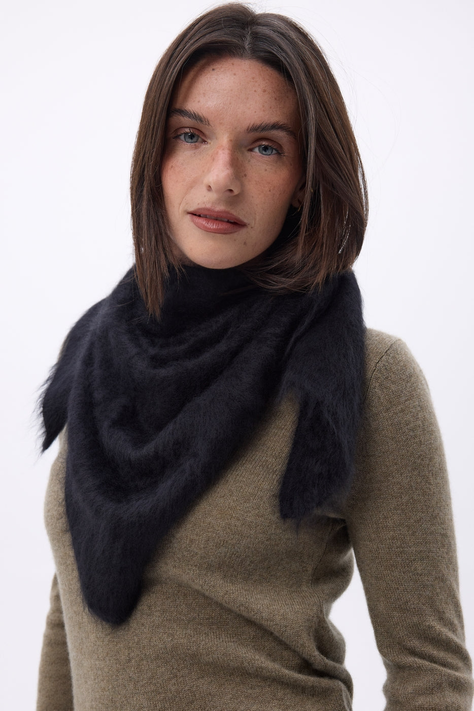 Bandana Triangle Oversize – Cachemire Brossé Brea - Noir - Femme