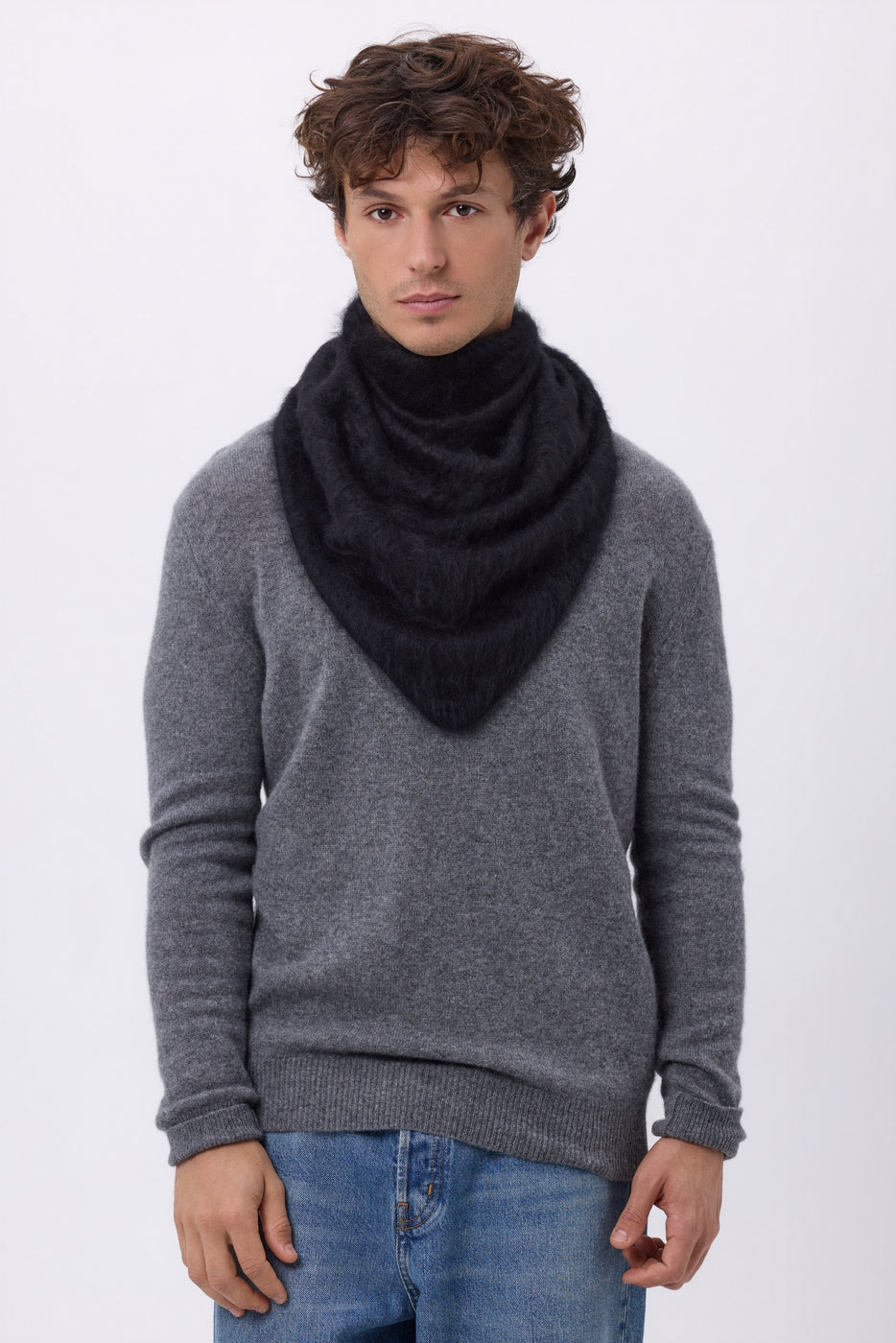 Bandana Triangle Oversize – Cachemire Brossé Brea - Noir - Homme