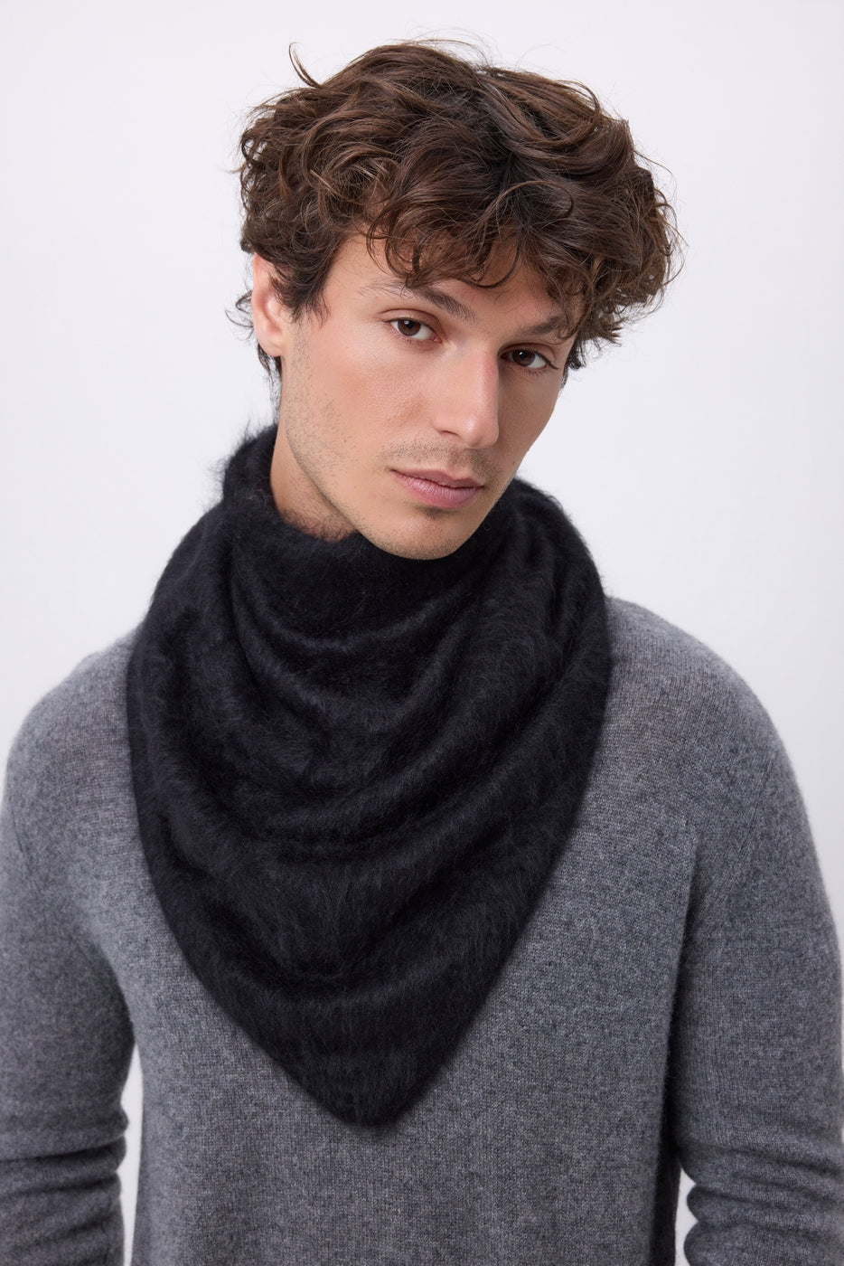 Bandana Triangle Oversize – Cachemire Brossé Brea - Noir - Homme