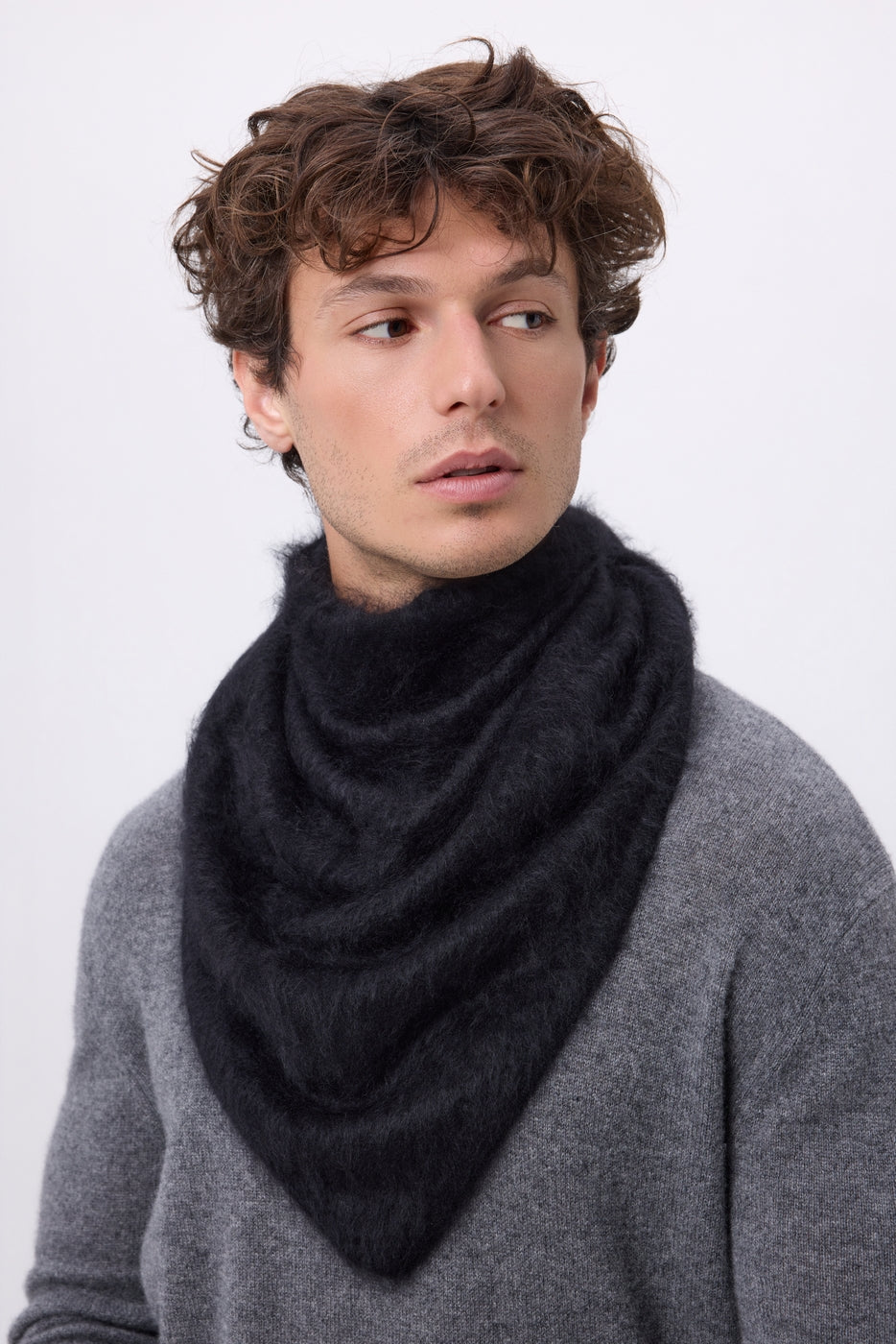 Bandana Triangle Oversize – Cachemire Brossé Brea - Noir - Homme