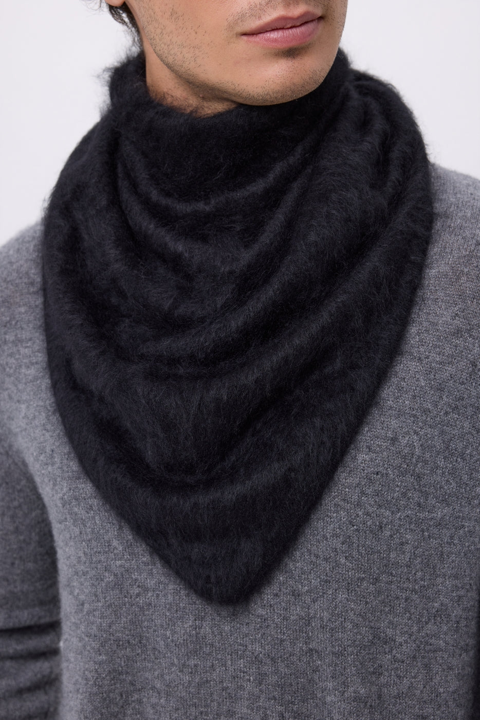 Bandana Triangle Oversize – Cachemire Brossé Brea - Noir - Homme