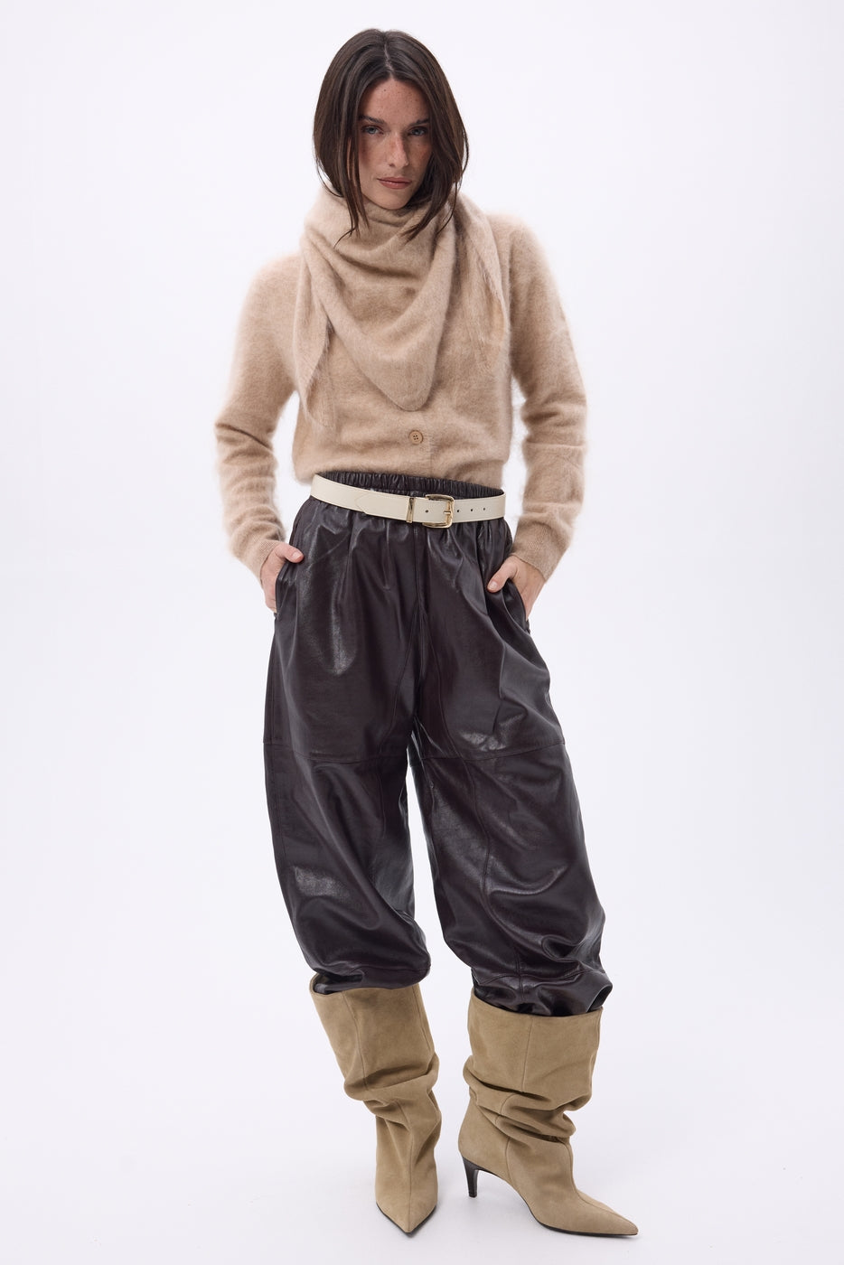Bandana triangular oversize – Cachemira cepillada Brea - Beige crema - Mujer