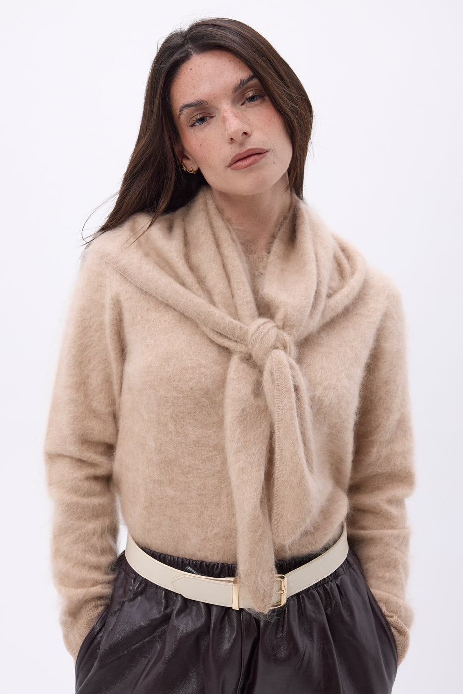 Bandana triangular oversize – Cachemira cepillada Brea - Beige crema - Mujer