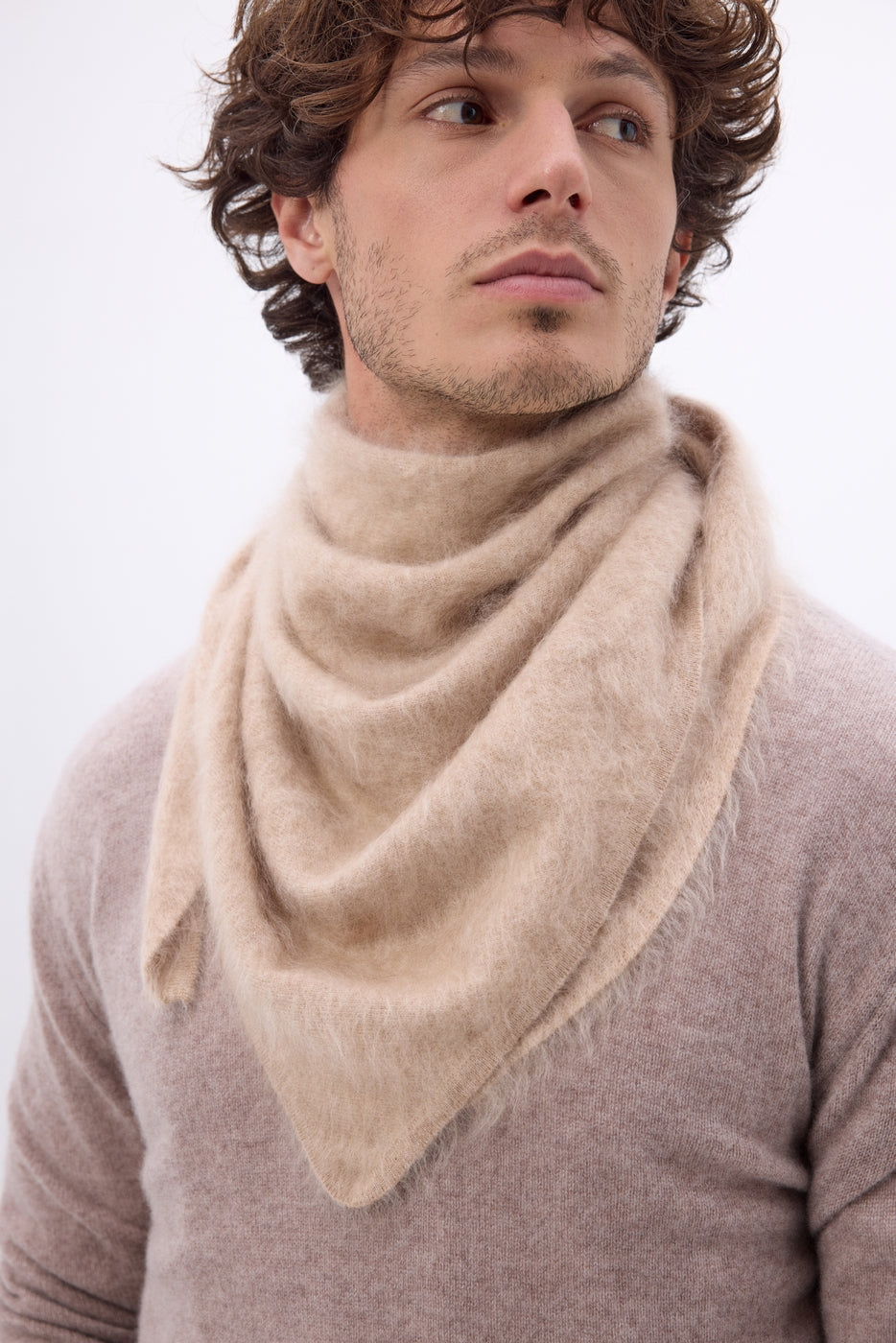 Bandana Triangle Oversize – Cachemire Brossé Brea - Beige Creme - Homme