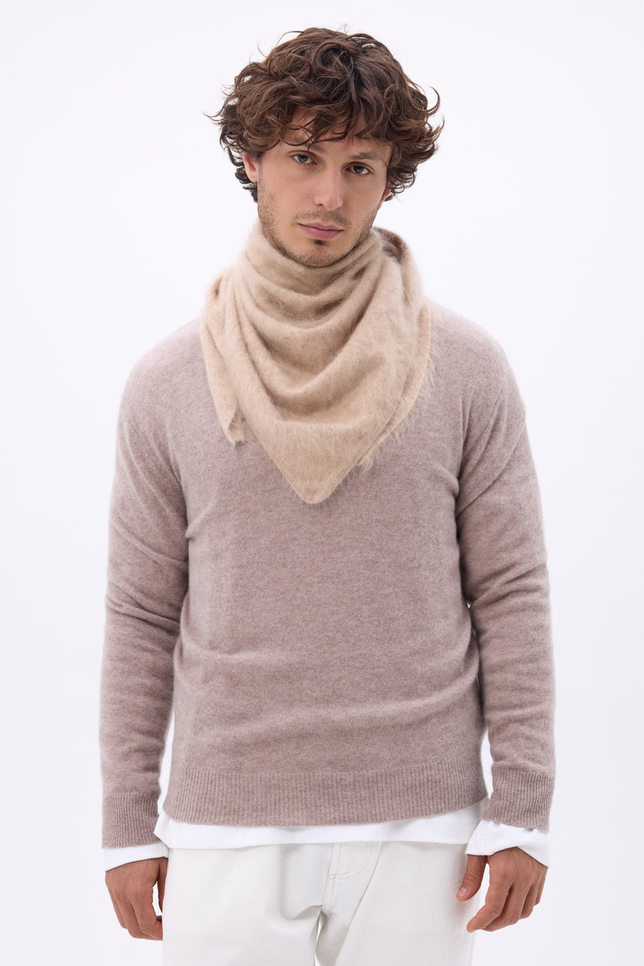 Bandana Triangle Oversize – Cachemire Brossé Brea - Beige Creme - Homme