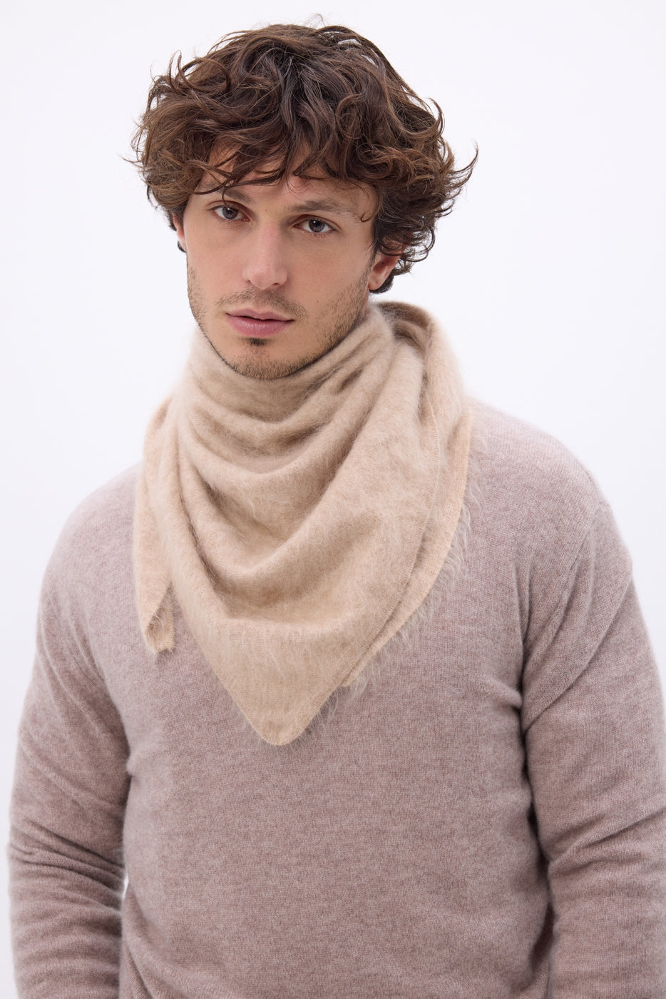 Bandana Triangle Oversize – Cachemire Brossé Brea - Beige Creme - Homme