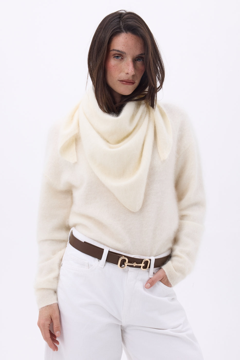 Bandana Triangle Oversize – Cachemire Brossé Brea - Blanc - Femme