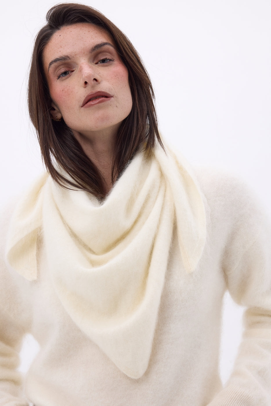 Bandana Triangle Oversize – Cachemire Brossé Brea - Blanc - Femme