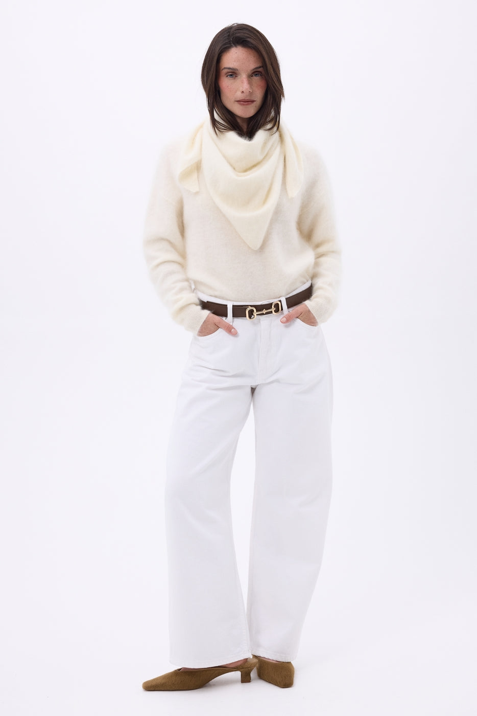 Bandana Triangle Oversize – Cachemire Brossé Brea - Blanc - Femme