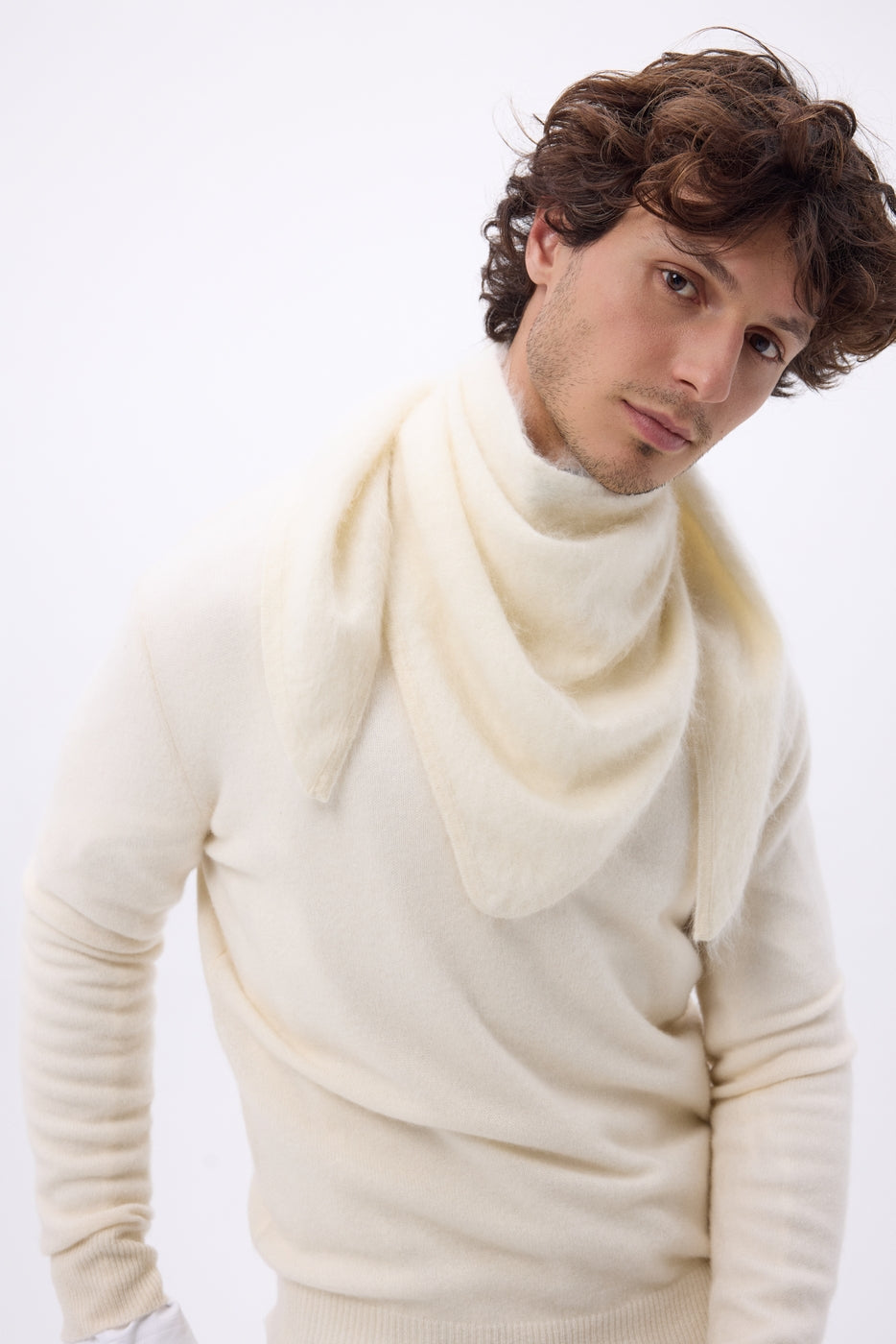 Bandana Triangle Oversize – Cachemire Brossé Brea - Blanc - Homme