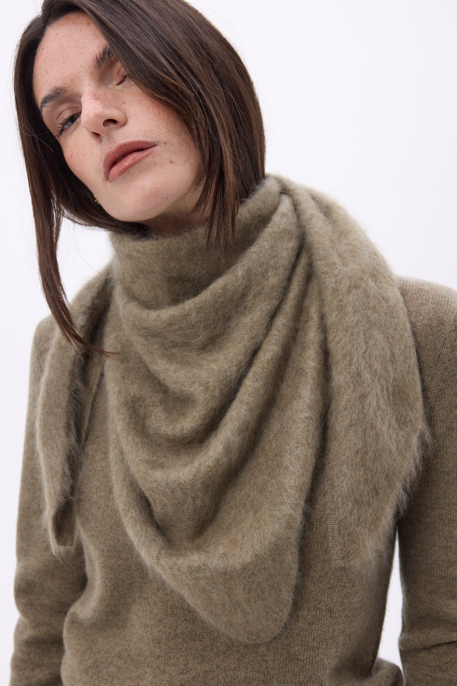 Bandana Triangle Oversize – Cachemire Brossé Brea - Khaki Chine - Femme