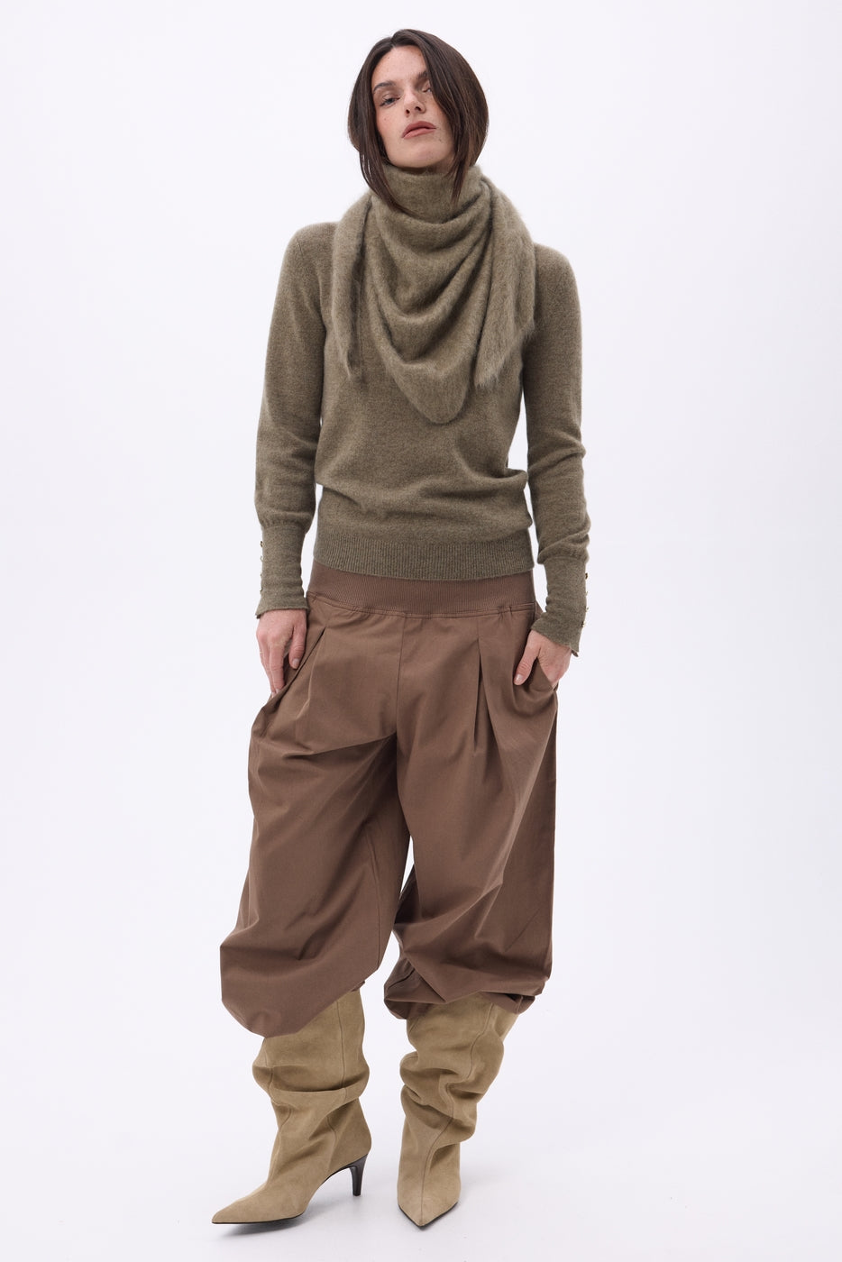 Bandana Triangle Oversize – Cachemire Brossé Brea - Khaki Chine - Femme
