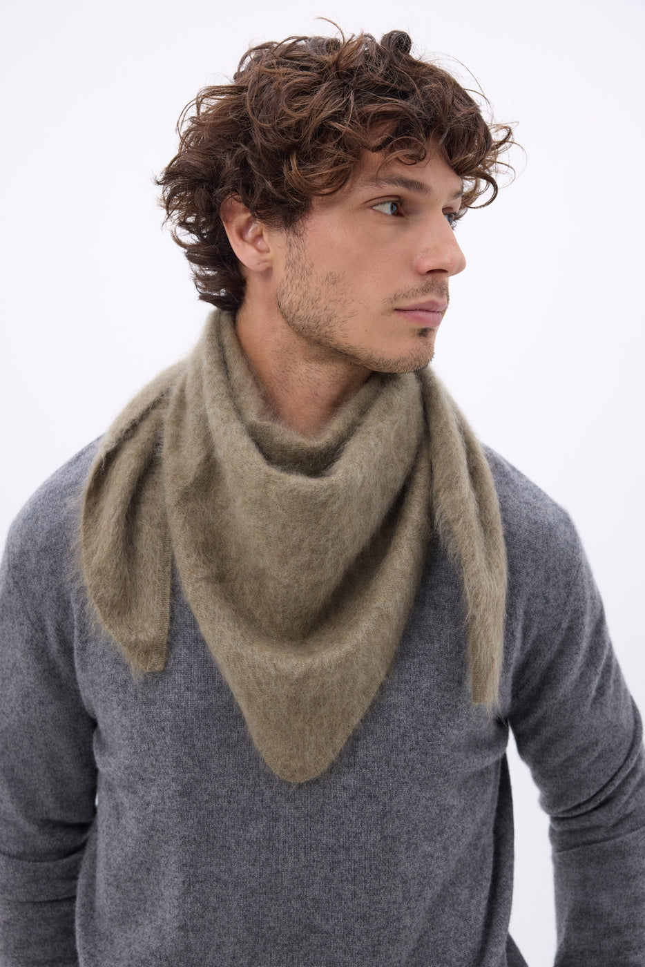 Bandana Triangle Oversize – Cachemire Brossé Brea - Khaki Chine - Homme