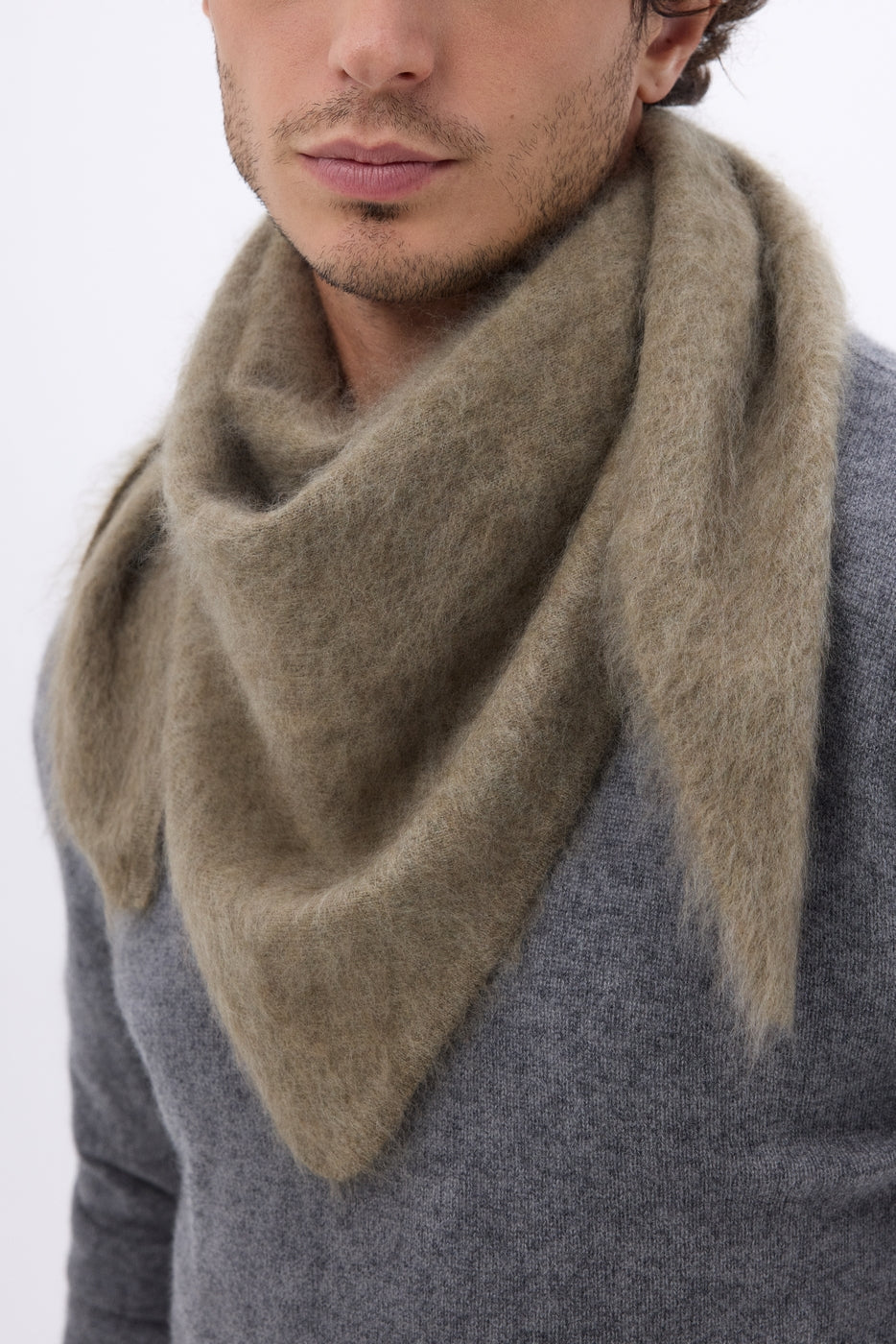 Bandana Triangle Oversize – Cachemire Brossé Brea - Khaki Chine - Homme
