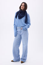 Bandana triangular oversize – cachemira cepillada Brea - azul marino - mujer
