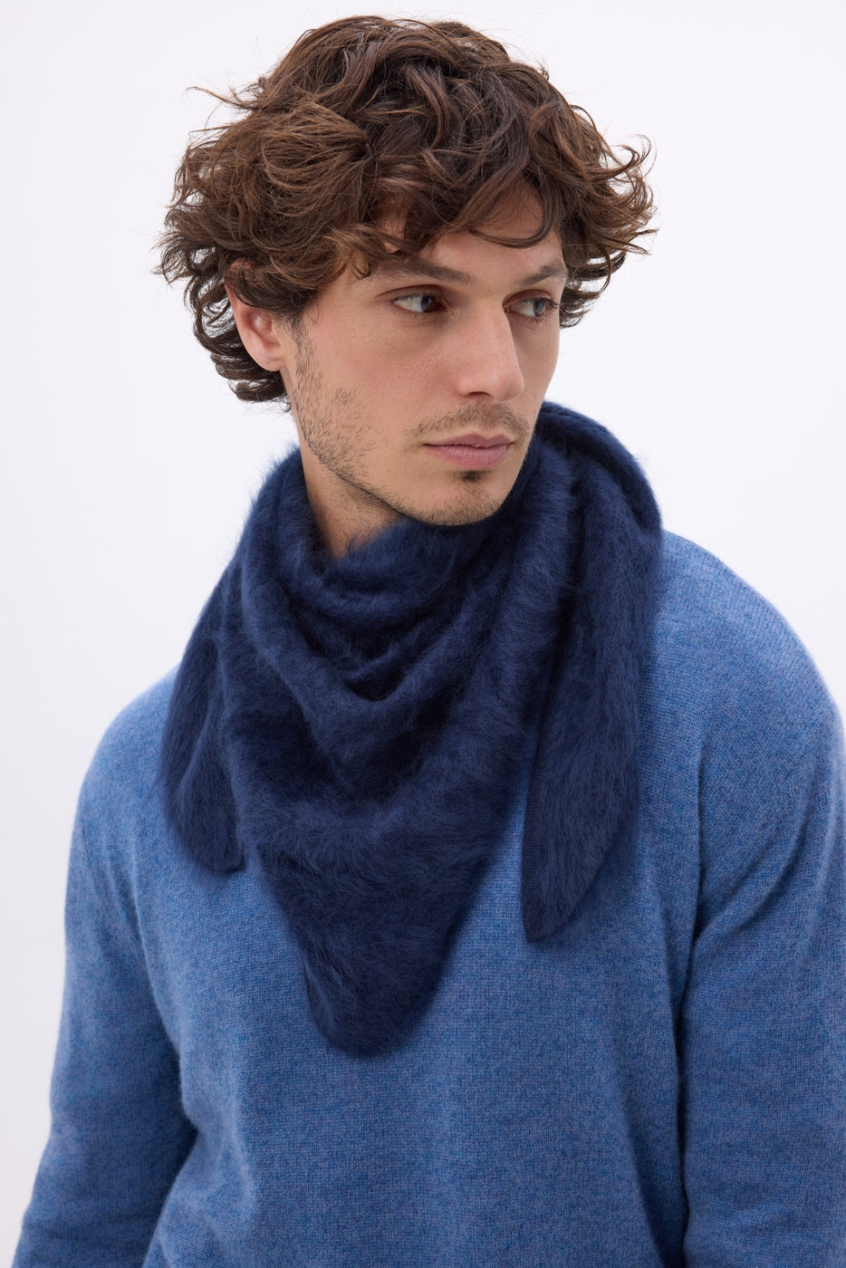 Bandana Triangle Oversize – Cachemire Brossé Brea - Bleu Marine - Homme